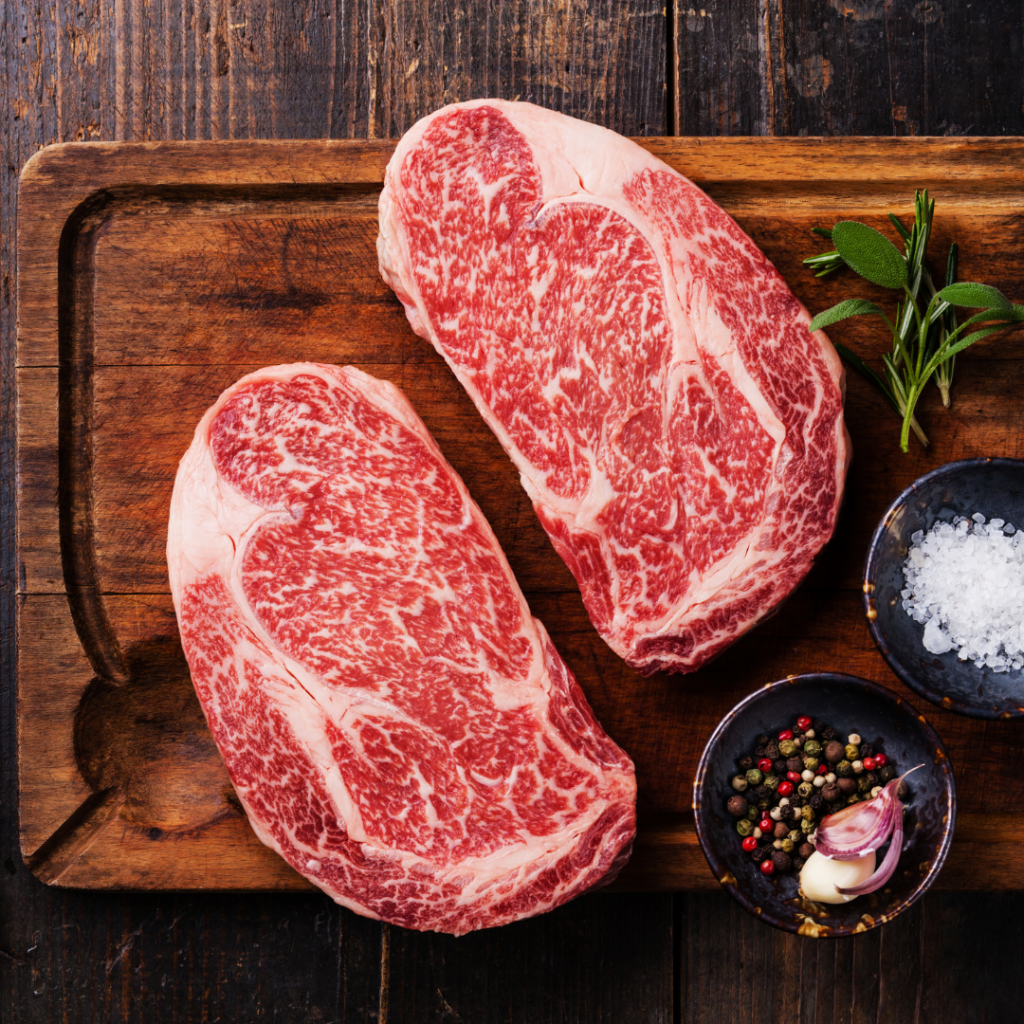 Steak with a lot of marbling which is the perfect option for serving a baby meat as it keeps it tender.