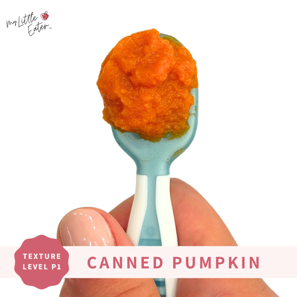 Canned pumpkin puree on a pre loaded spoon.