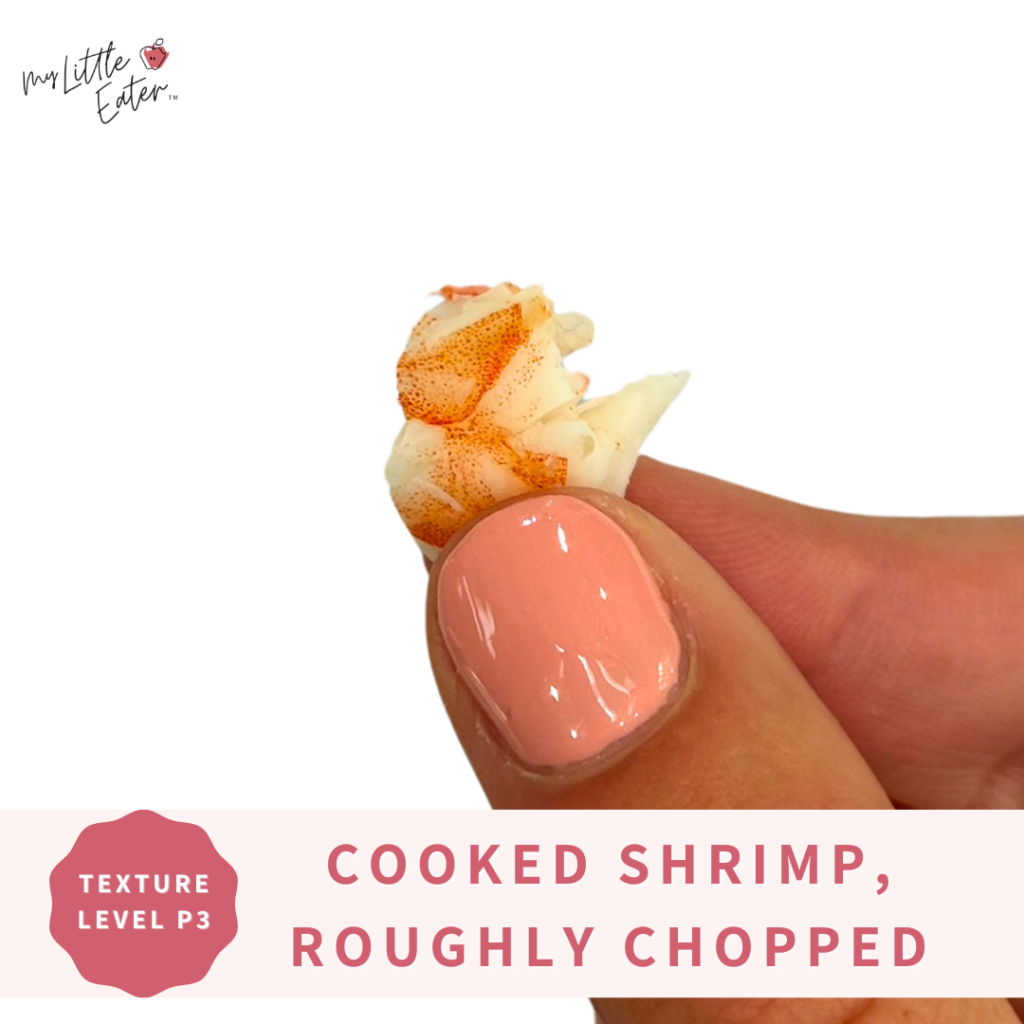 Roughly chopped, cooked shrimp.