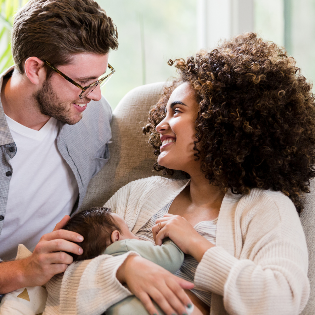 Parents with a new baby.