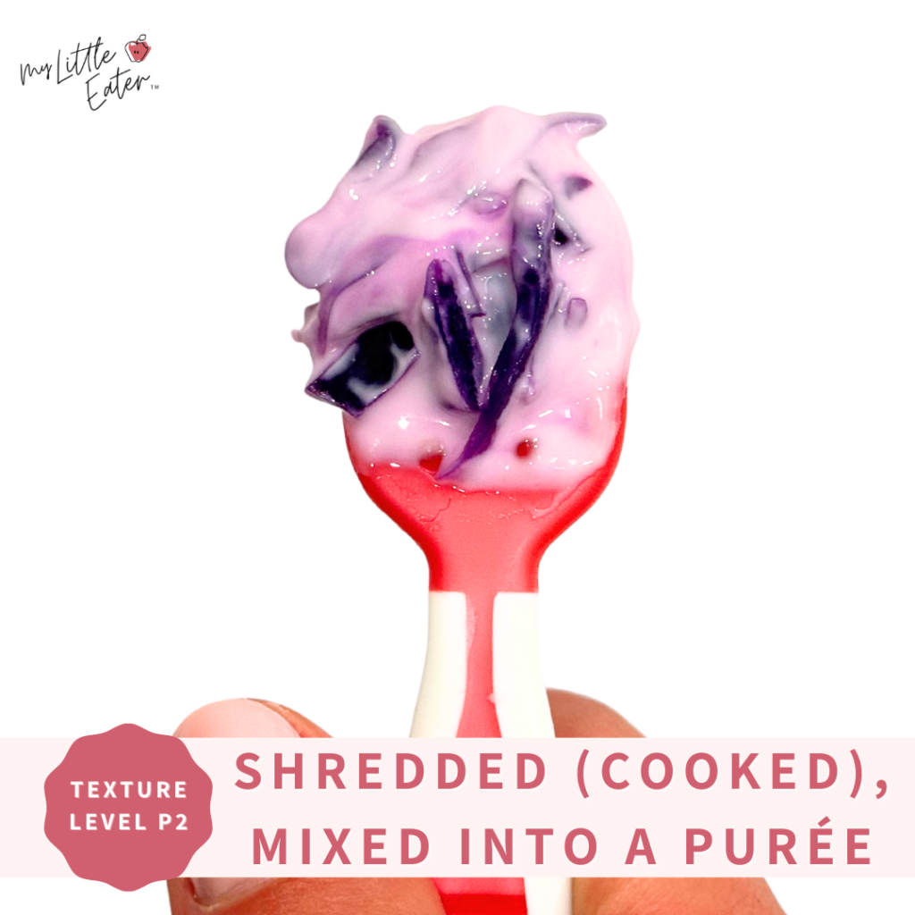 Shredded, cooked purple cabbage mixed into a puree, like yogurt.