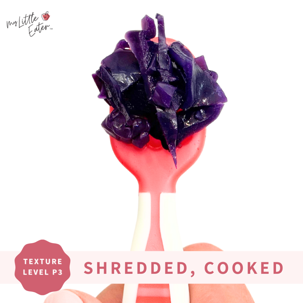 Shredded, cooked purple cabbage.