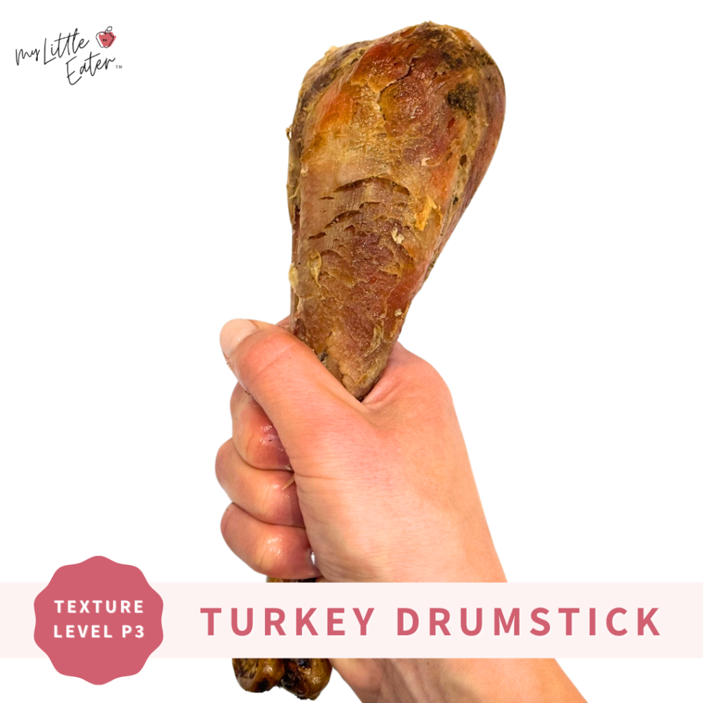 Whole turkey drumstick with the meat still attached for baby led weaning.