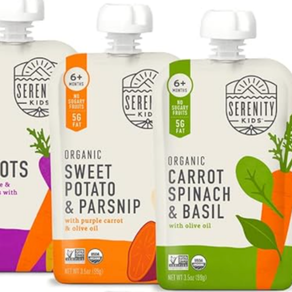 Baby food pouches by Serenity Kids.