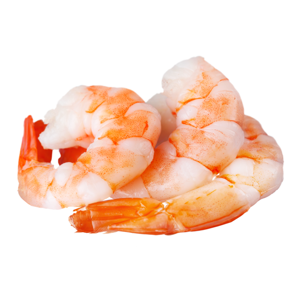 Three cooked shrimp.