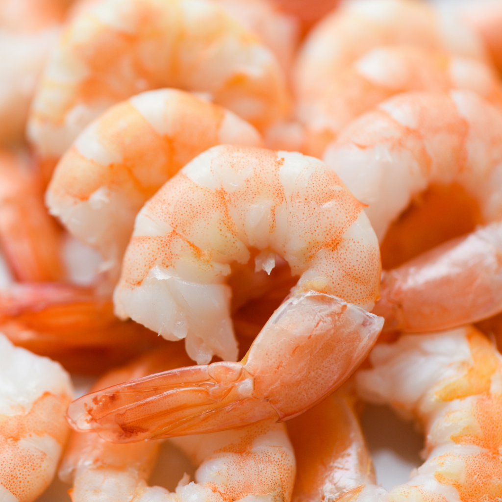 A pile of wild caught shrimp or farmed shrimp.