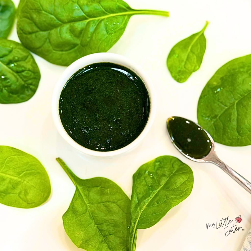 Green food coloring made from spinach that was cooked down to reach the desired shade.