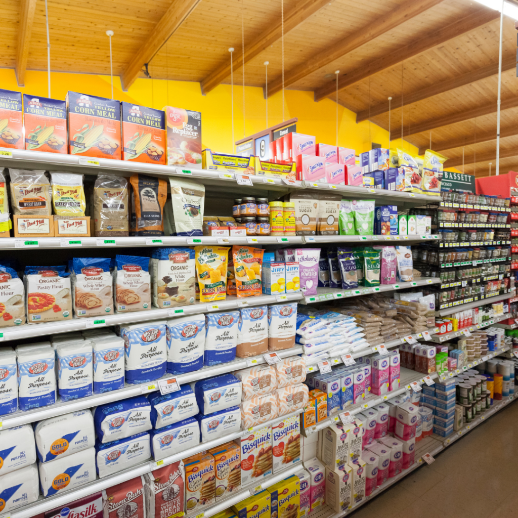 Baking aisle at a grocery store.