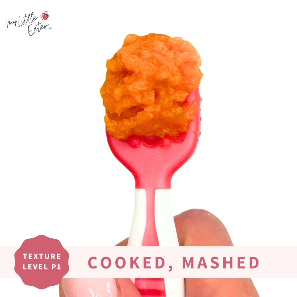 Cook sweet potato chunks (or whole), let cool, and mash to serve to your baby as a mashed sweet potato puree.