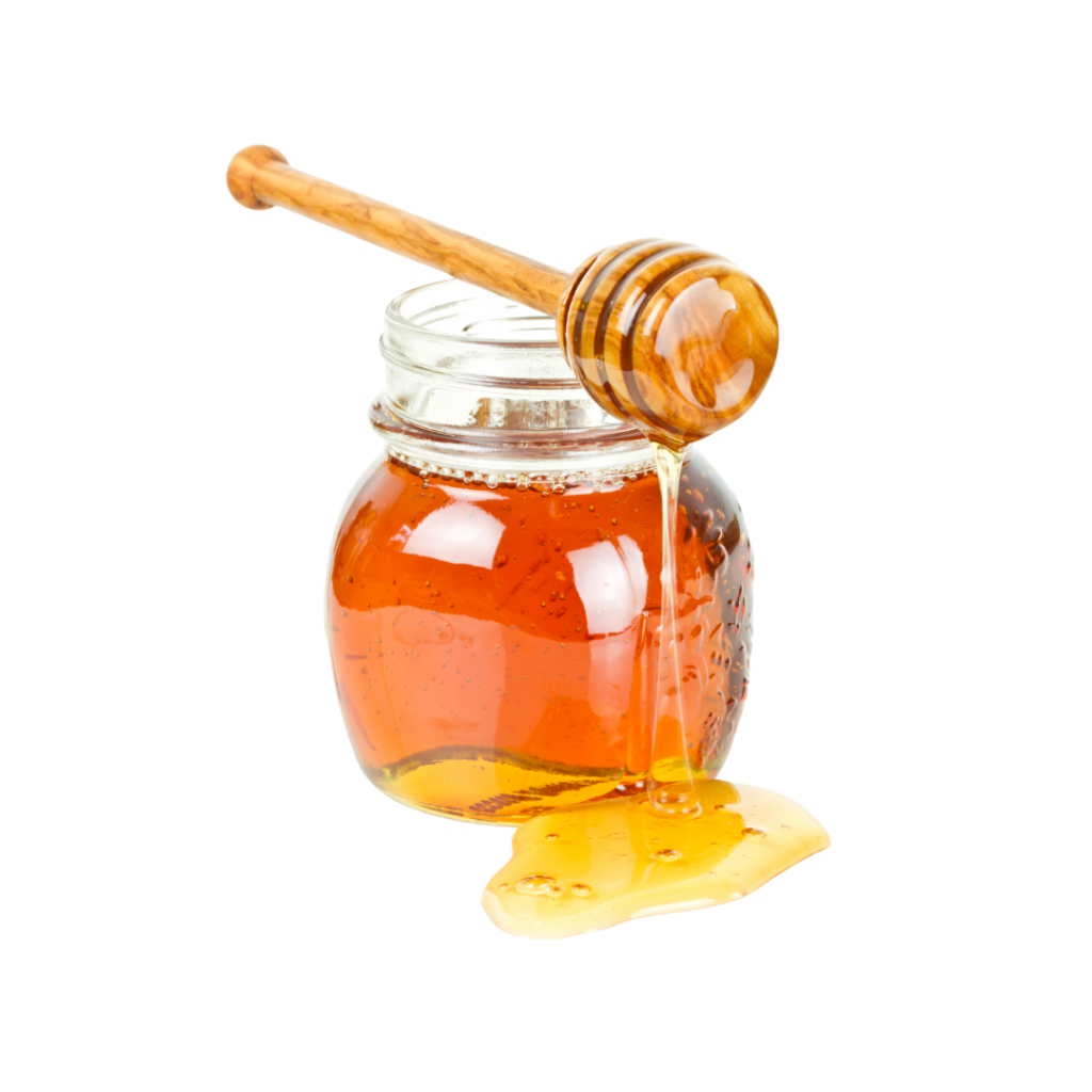 Honey in a glass jar.