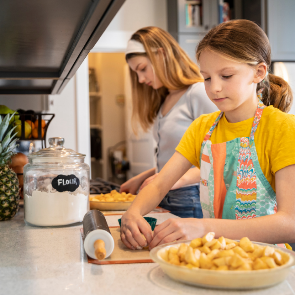 Kids cooking for their family, even using hot stoves, knives, and keeping recipes simple.