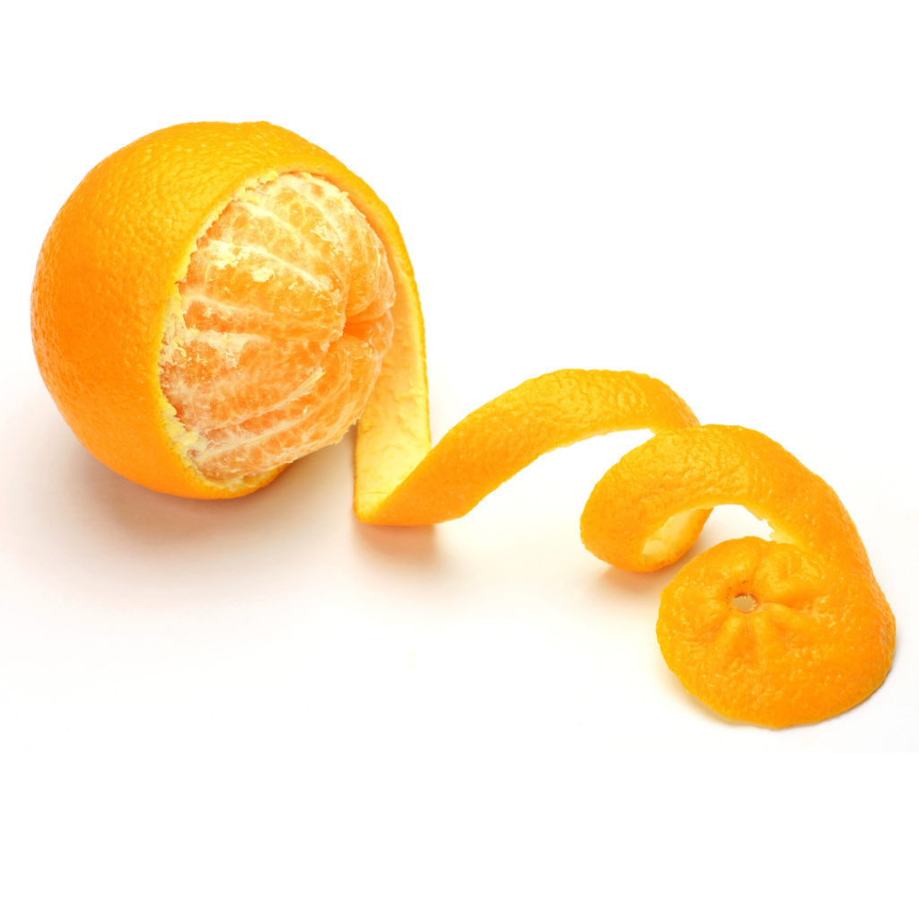 A clementine with the skin being peeled off to prepare oranges for babies.