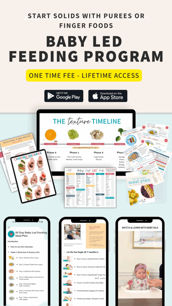 Starting solids app with purees and finger foods (baby led weaning)